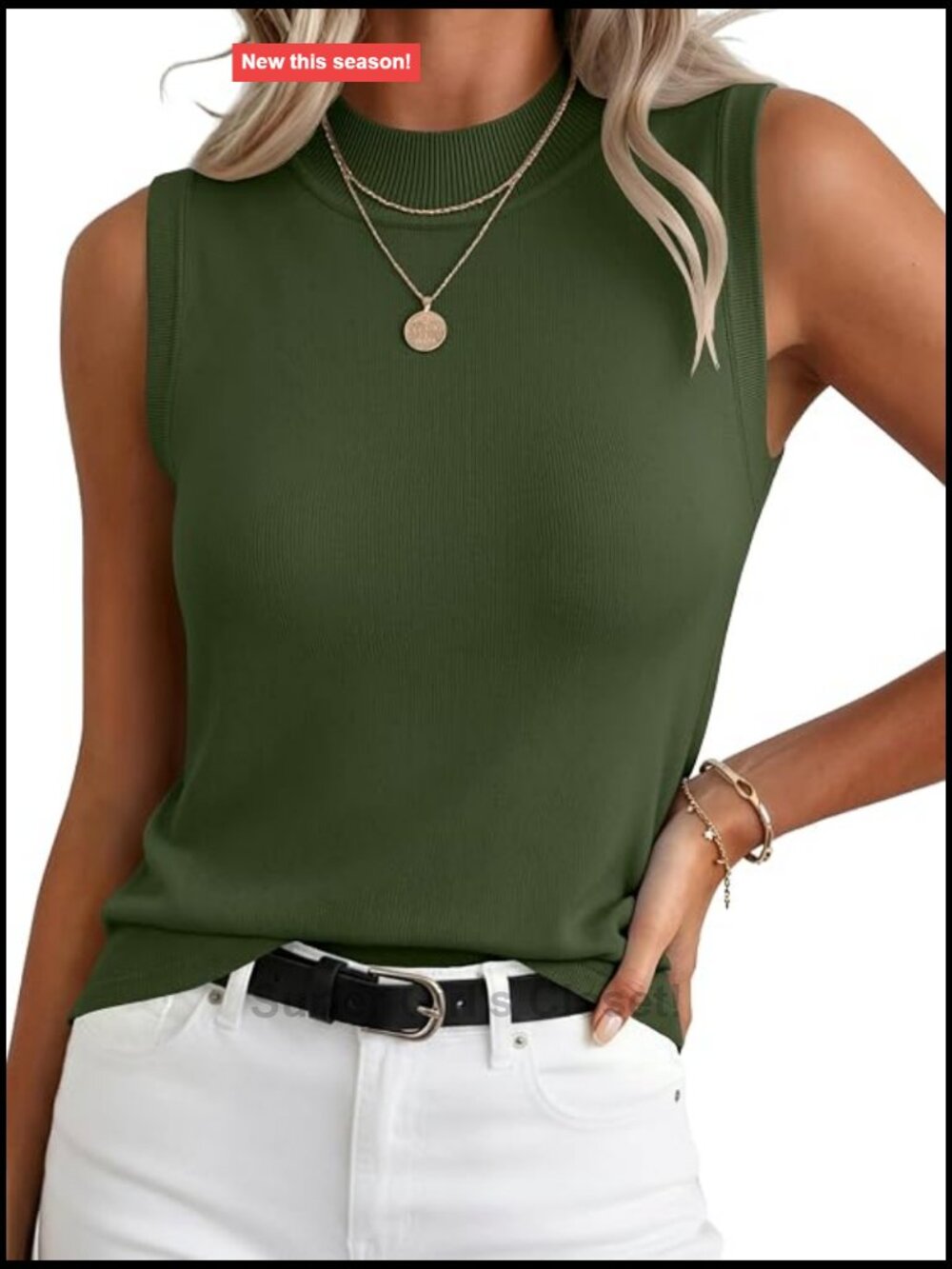 Sleeveless Turtleneck Knit Tank Top Mock Neck Business Casual Work Summer